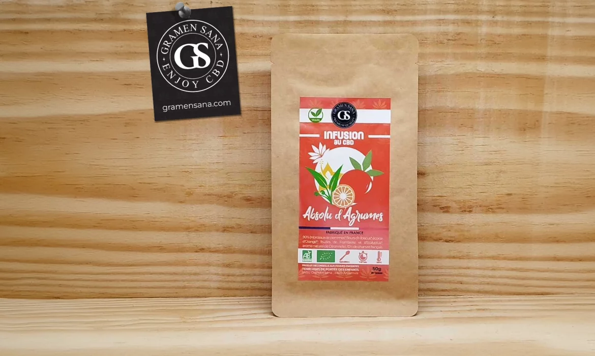 photo de sachet de thÃ© avec Ã©tiquette avec un design cool et une carte de visite gramen sana